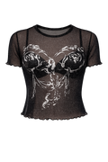 Black Sheer Tee with Silver Mermaid